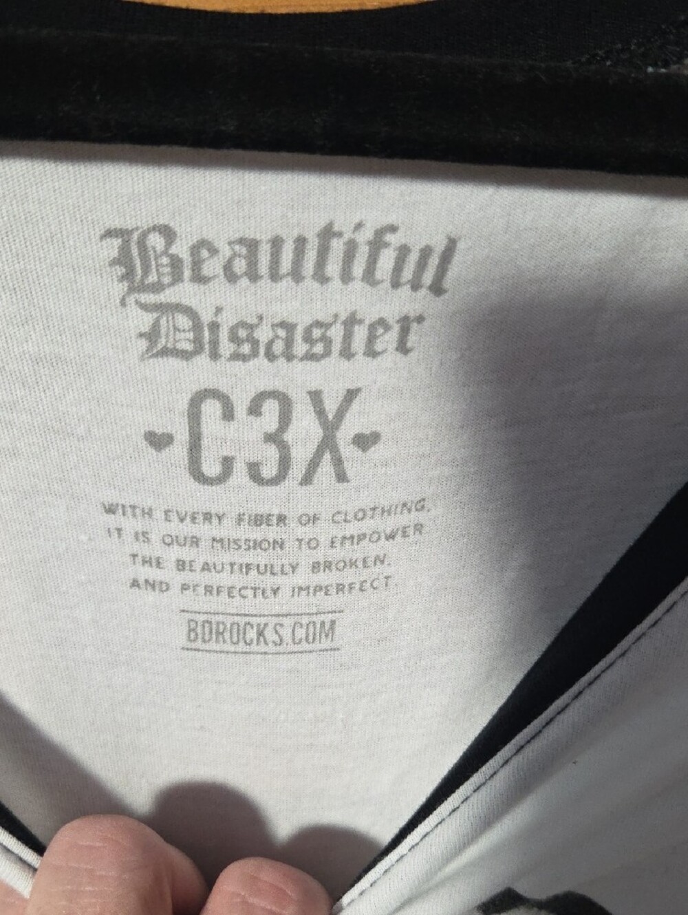 Beautiful Disaster Black & White 3/4 sleeve Raglan Skull "Hating Me" Shirt - Picture 2 of 4